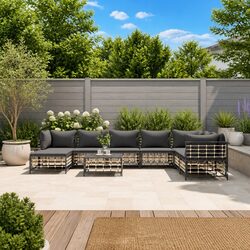 9 Piece Garden Lounge Set Outdoor Seating Poly Rattan Anthracite with Cushions