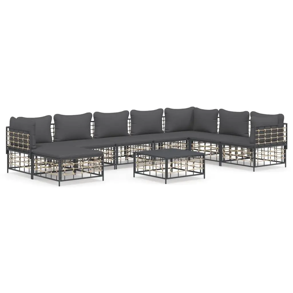 9 Piece Outdoor Lounge Set Modular Weatherproof Poly Rattan Anthracite with Cushions