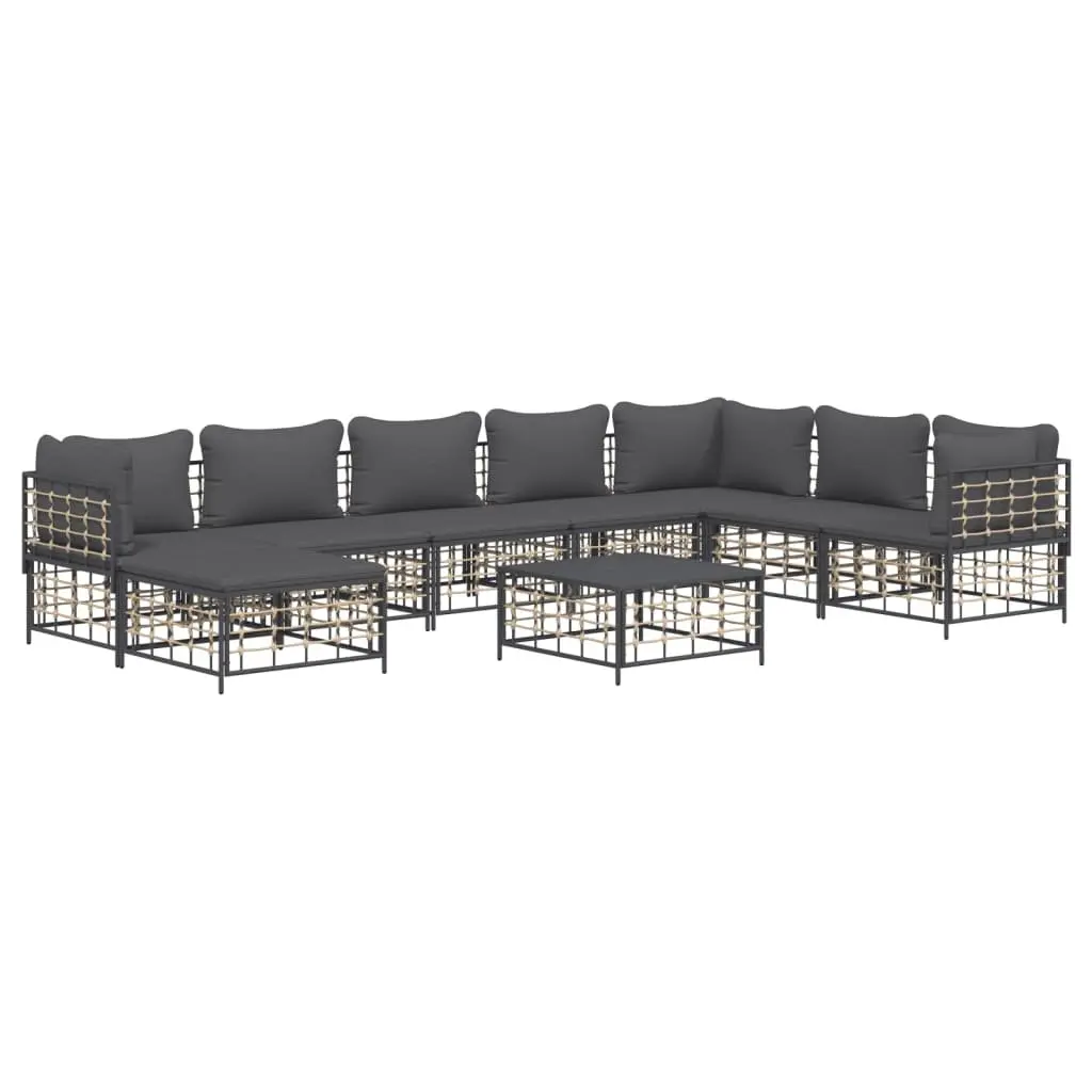 9 Piece Outdoor Lounge Set Modular Weatherproof Poly Rattan Anthracite with Cushions