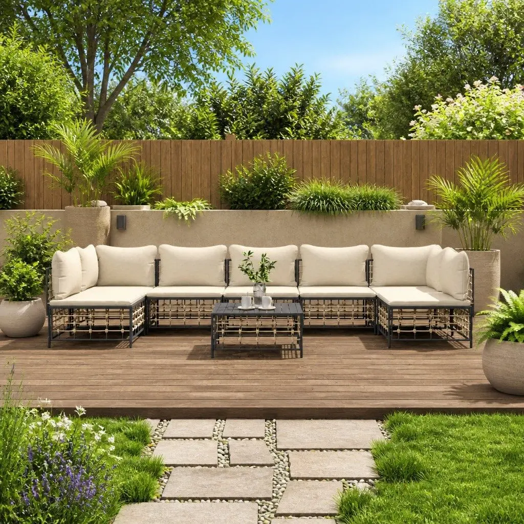 8 Piece Garden Lounge Set with Cushions Anthracite Poly Rattan Outdoor Sofa Set