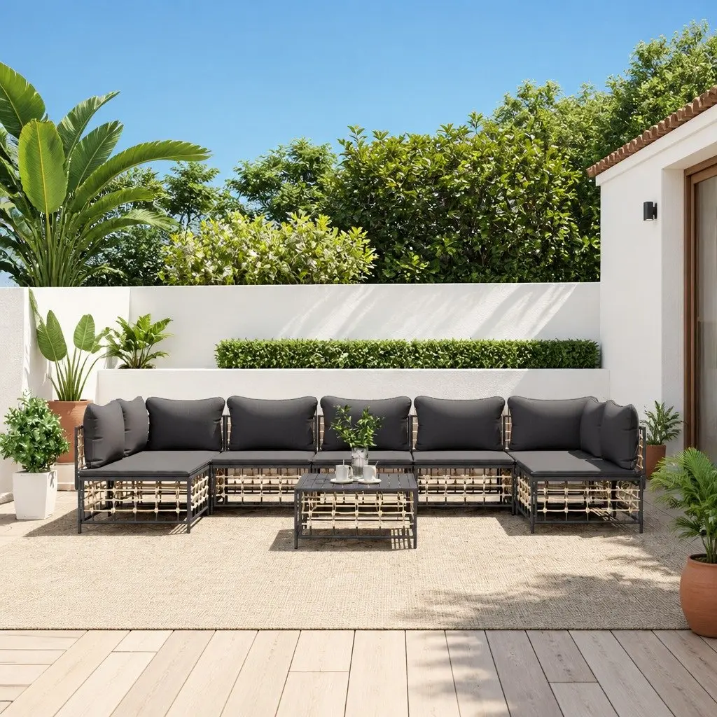 8 Piece Garden Lounge Set Weather-Resistant Anthracite Poly Rattan Patio Sofa