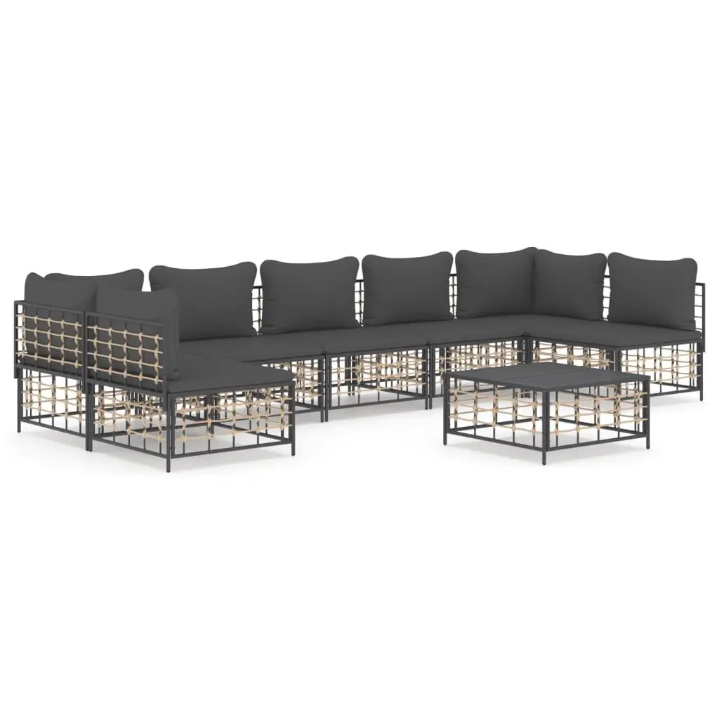 8 Piece Garden Lounge Set Weather-Resistant Anthracite Poly Rattan Patio Sofa
