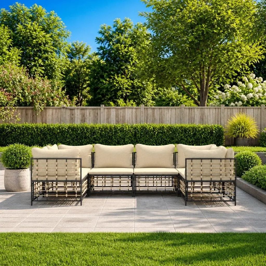 Outdoor Garden Lounge Set Modular Poly Rattan Sofa with Cushions Anthracite 6 Piece