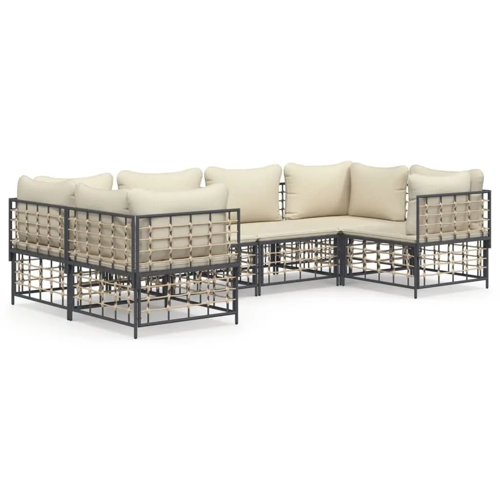 Outdoor Garden Lounge Set Modular Poly Rattan Sofa with Cushions Anthracite 6 Piece