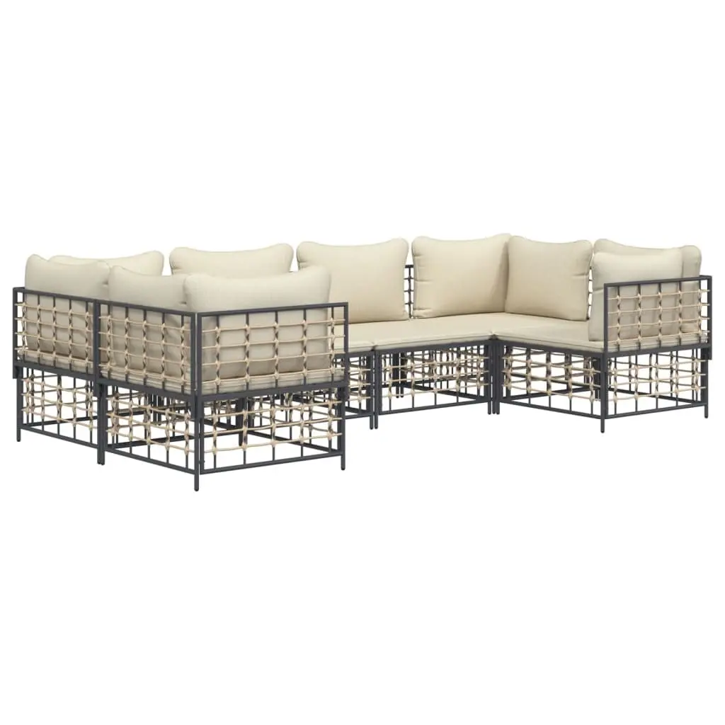 Outdoor Garden Lounge Set Modular Poly Rattan Sofa with Cushions Anthracite 6 Piece