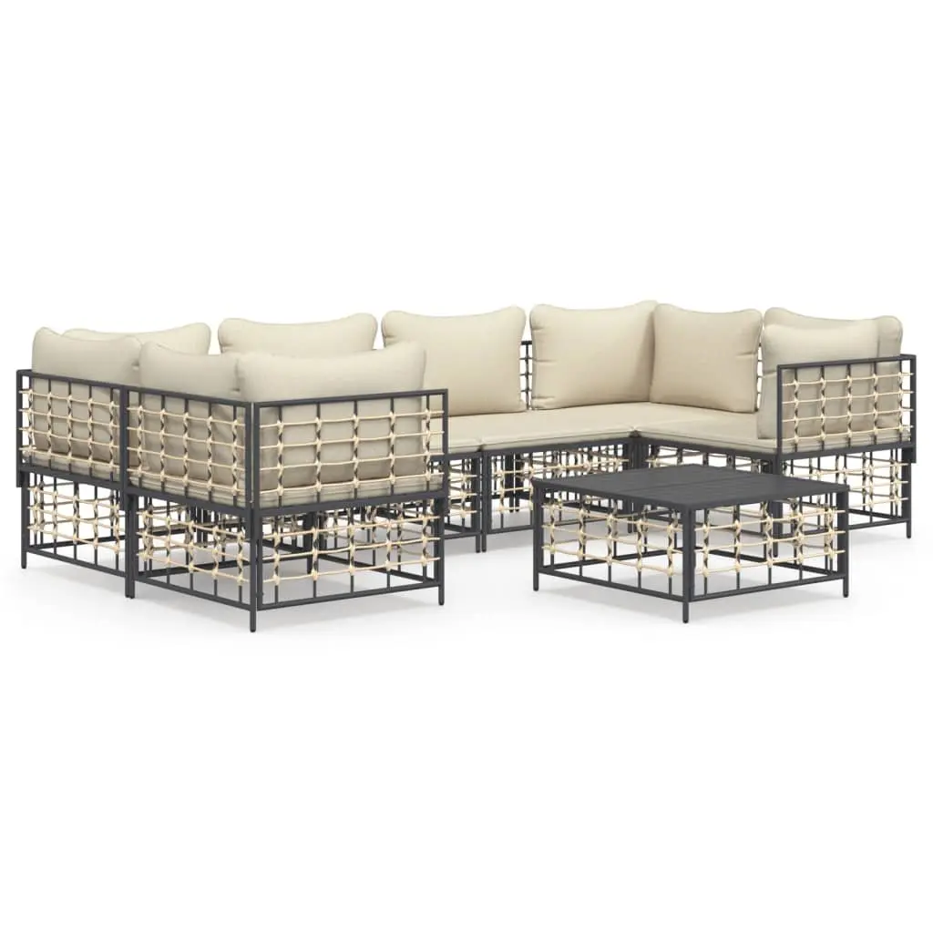 7 Piece Garden Lounge Set Weather-Resistant Poly Rattan Anthracite with Cushions