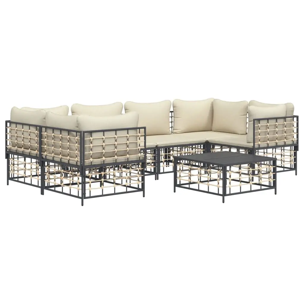 7 Piece Garden Lounge Set Weather-Resistant Poly Rattan Anthracite with Cushions