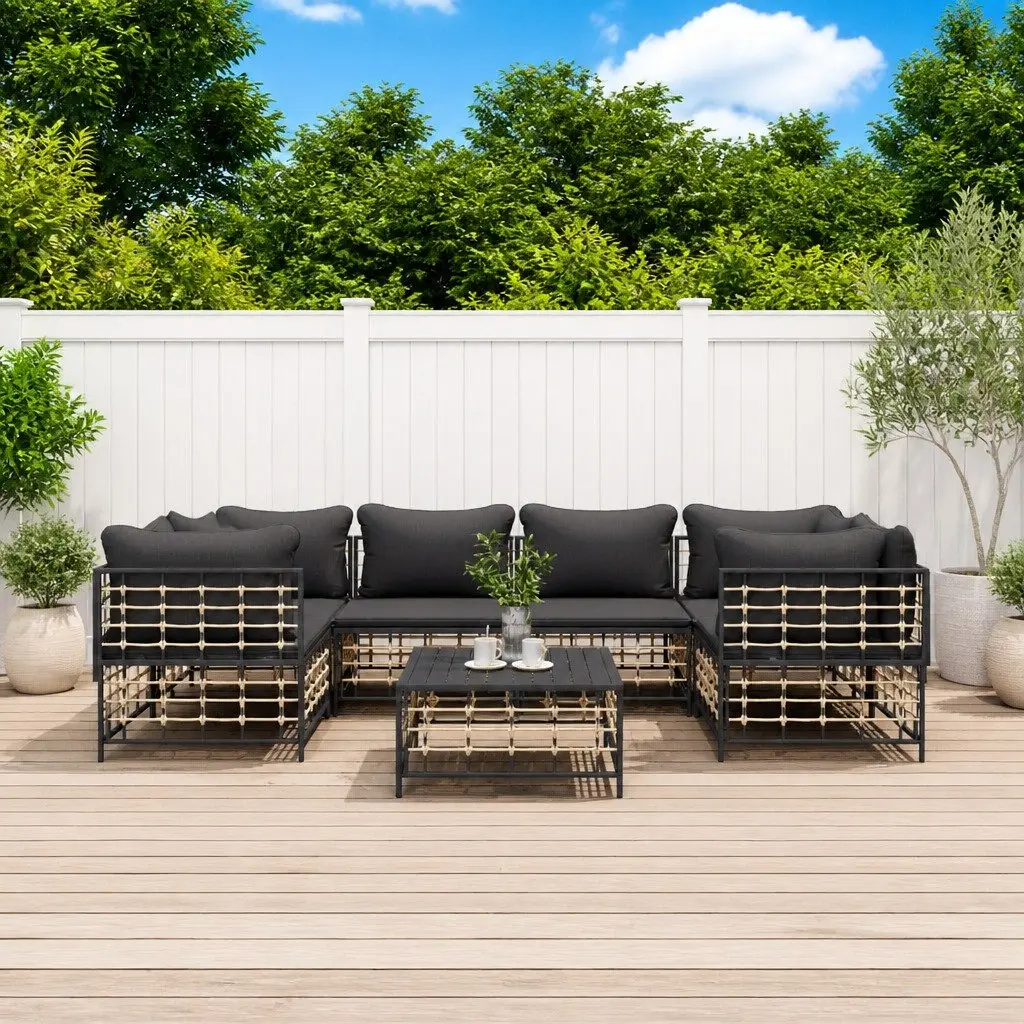 7 Piece Garden Lounge Set Outdoor Sofa Cushions Weather-Resistant Poly Rattan