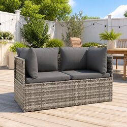 2-Seater Garden Sofa Outdoor Lounge Poly Rattan Furniture with Cushions Grey