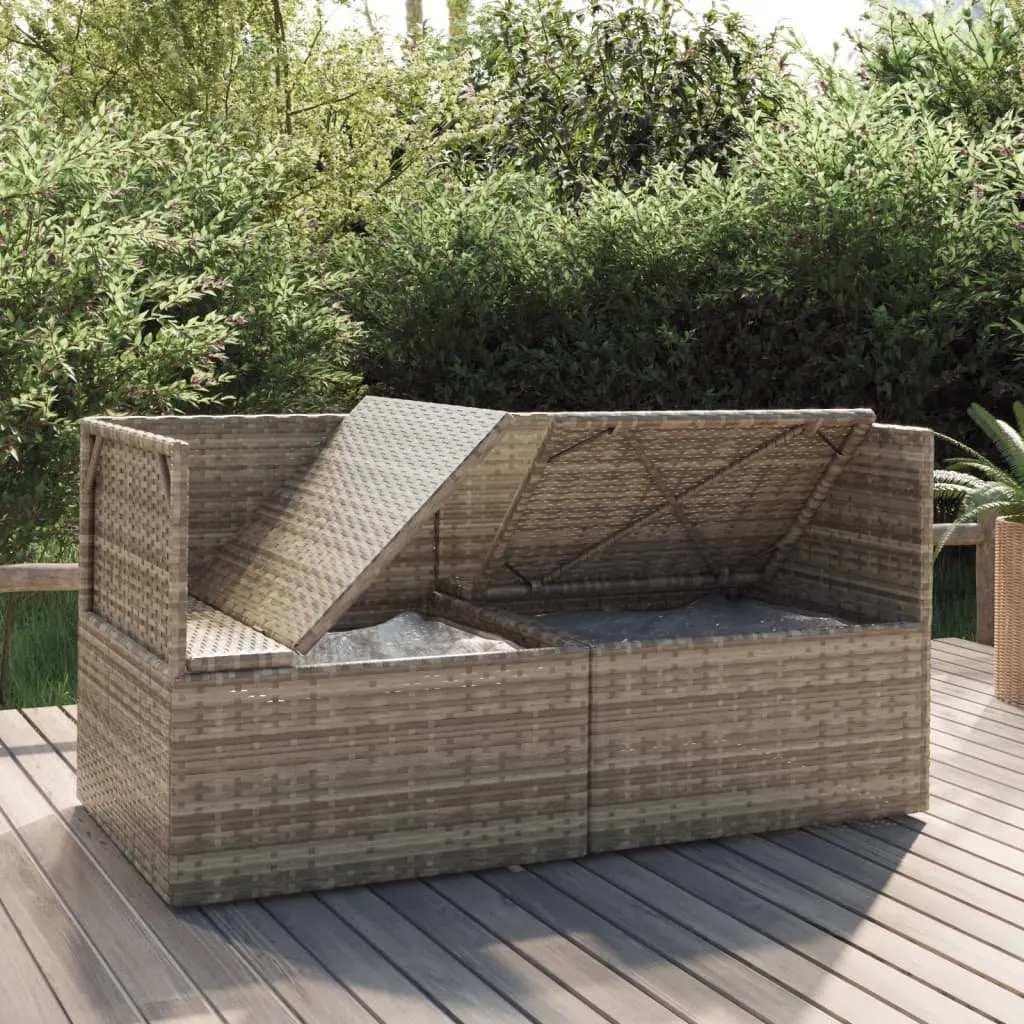 Garden Sofa Outdoor Lounge Couch Grey Poly Rattan 2 Seater with Cushions and Storage