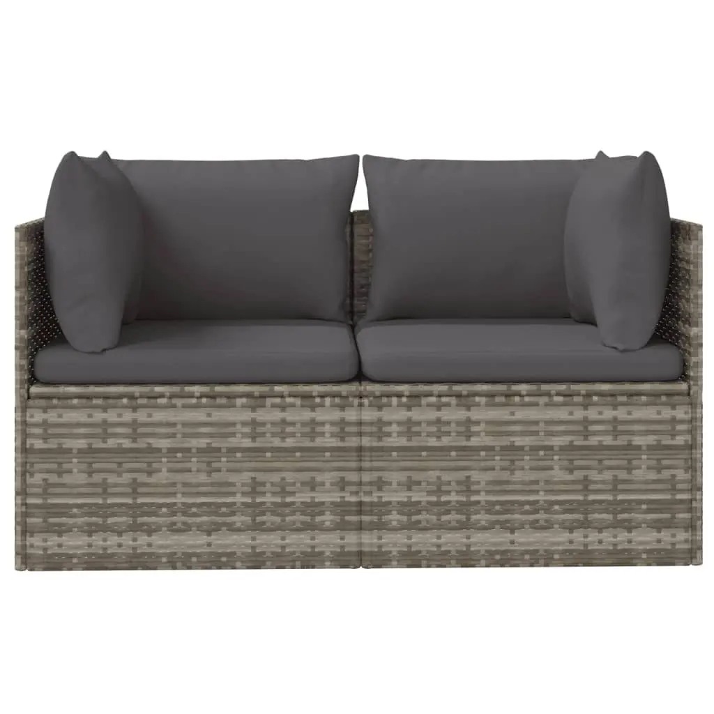 Garden Sofa Outdoor Lounge Couch Grey Poly Rattan 2 Seater with Cushions and Storage