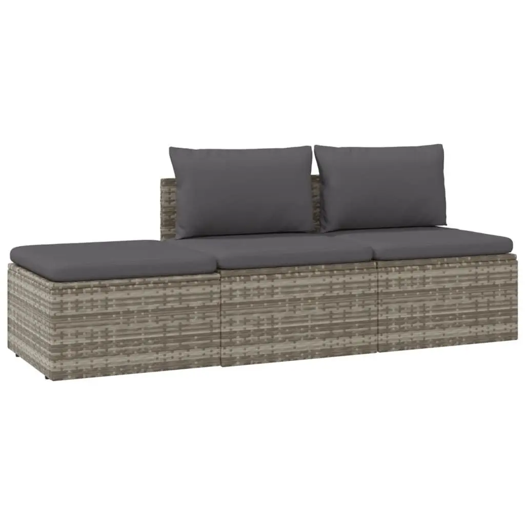 3 Piece Garden Lounge Set with Cushions Grey Poly Rattan Outdoor Seating