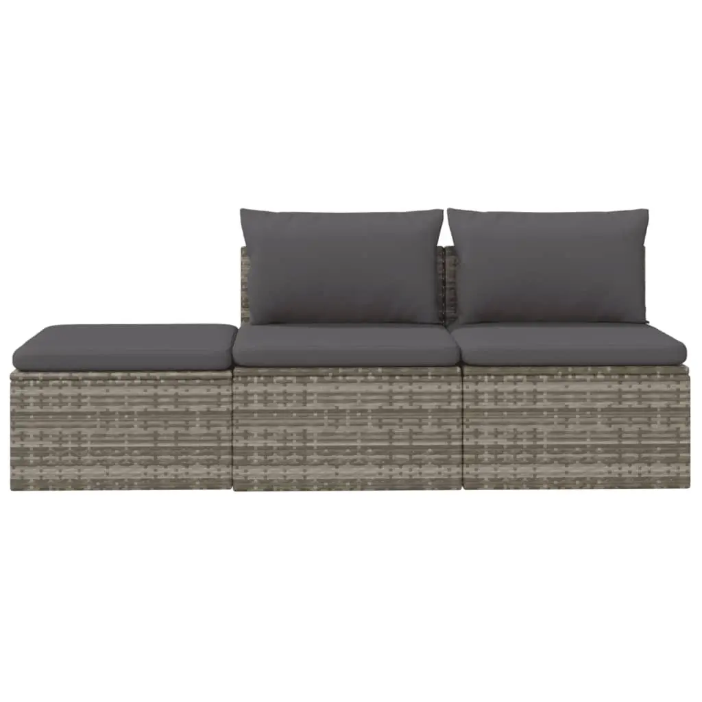3 Piece Garden Lounge Set with Cushions Grey Poly Rattan Outdoor Seating