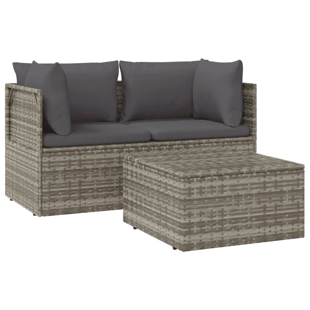 3 Piece Garden Lounge Set Grey Poly Rattan Outdoor Sofa with Cushions