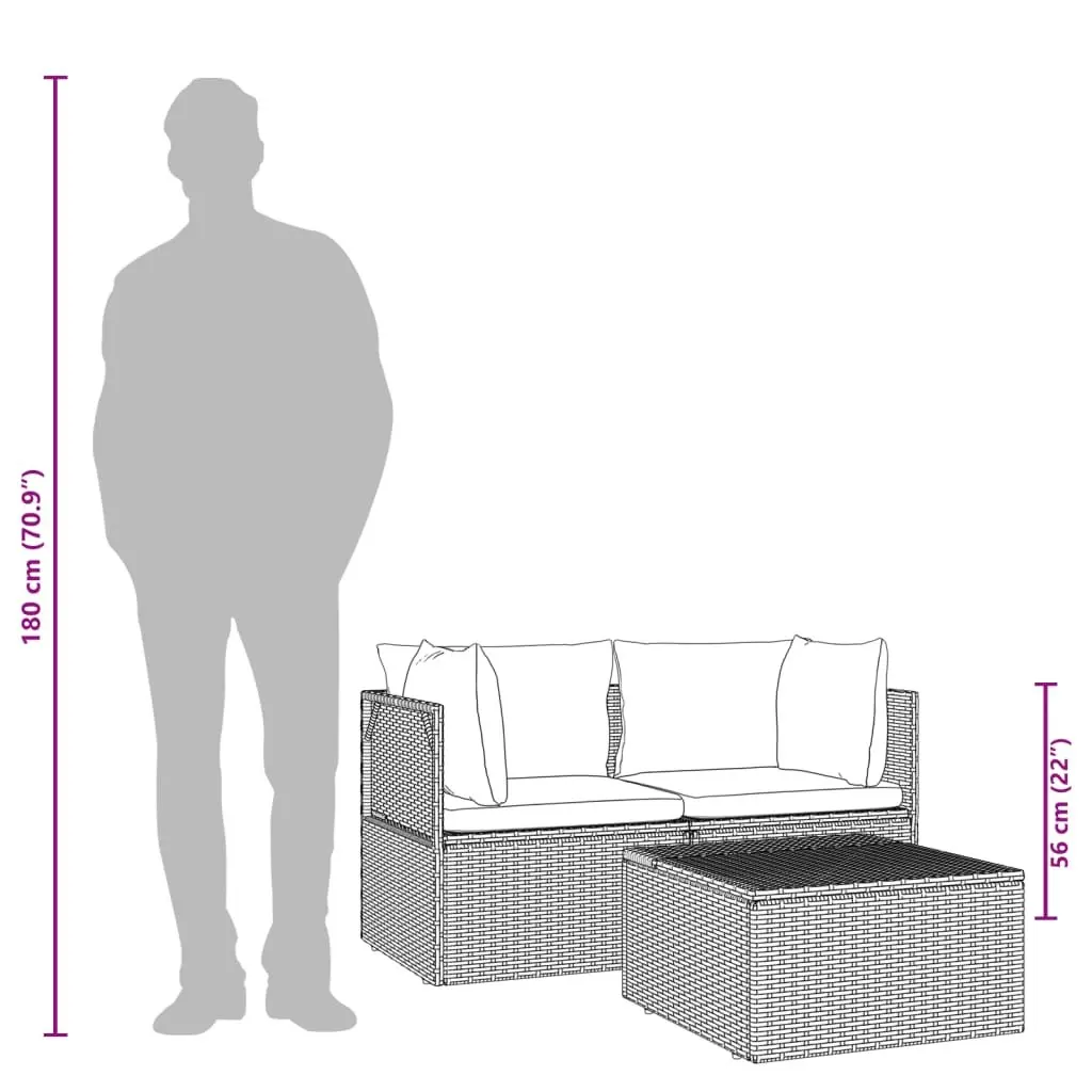 3 Piece Garden Lounge Set Grey Poly Rattan Outdoor Sofa with Cushions