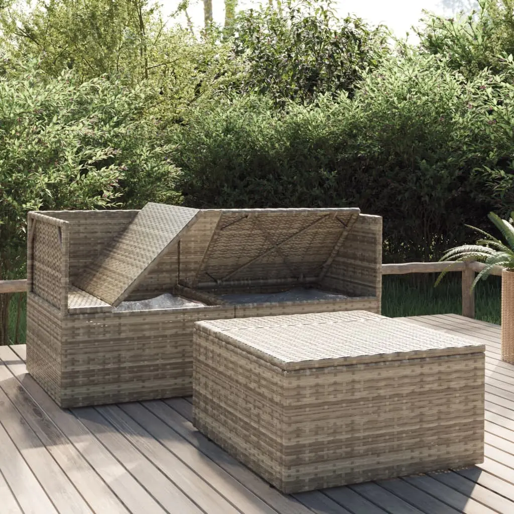 3 Piece Garden Lounge Set Grey Poly Rattan Outdoor Sofa with Cushions