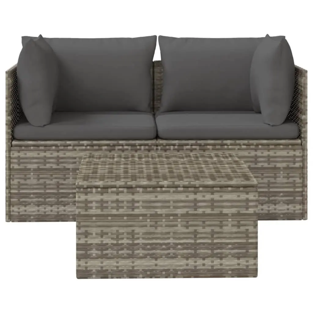 3 Piece Garden Lounge Set Grey Poly Rattan Outdoor Sofa with Cushions