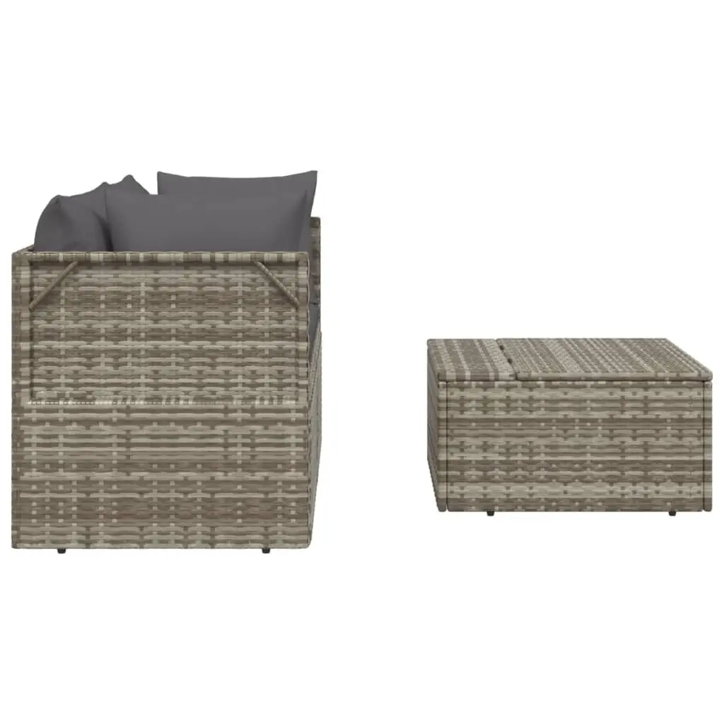 3 Piece Garden Lounge Set Grey Poly Rattan Outdoor Sofa with Cushions