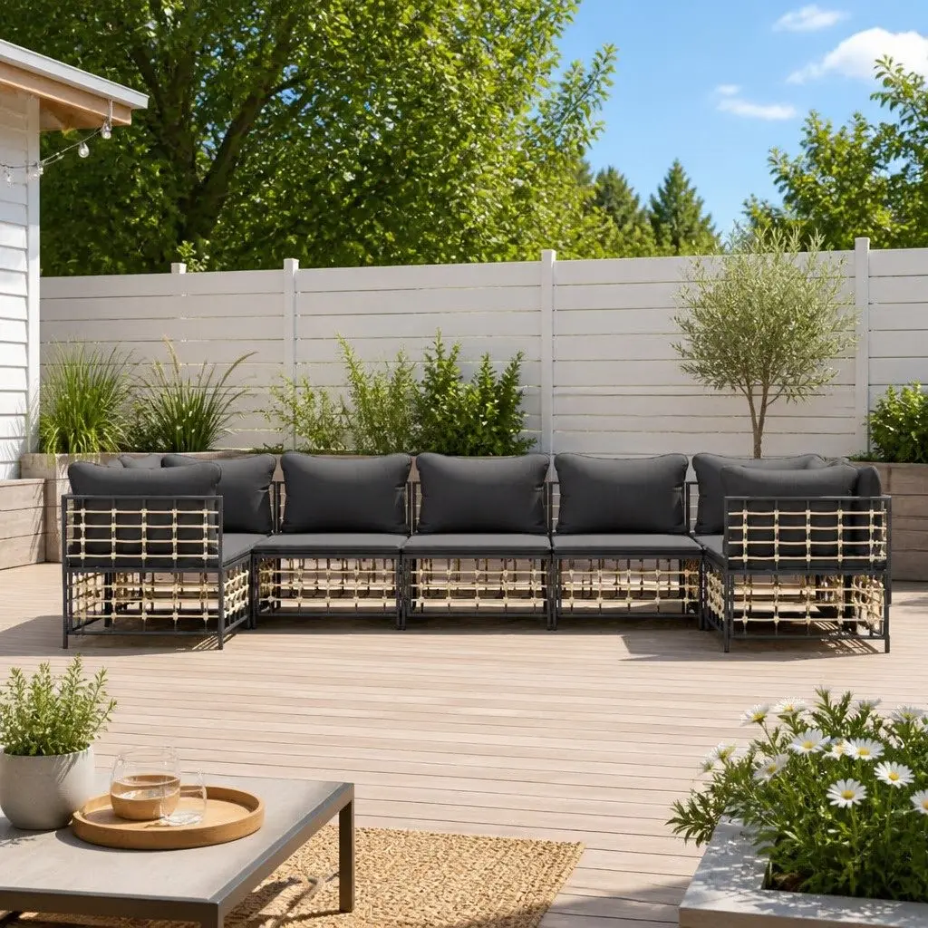 7 Piece Garden Lounge Set Weather Resistant Poly Rattan Anthracite