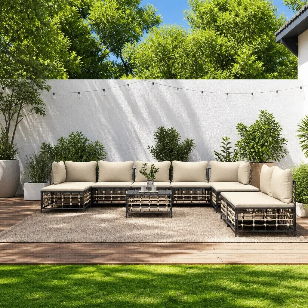 Outdoor Garden Lounge Set Modular Poly Rattan Sectional Sofa Anthracite 10 Piece