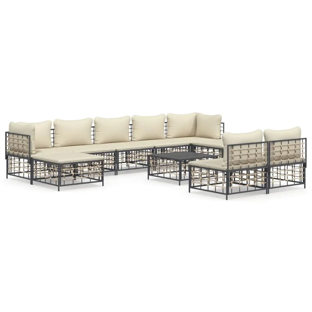 Outdoor Garden Lounge Set Modular Poly Rattan Sectional Sofa Anthracite 10 Piece