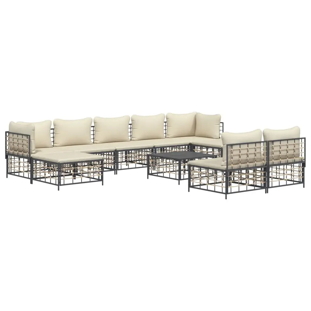 Outdoor Garden Lounge Set Modular Poly Rattan Sectional Sofa Anthracite 10 Piece