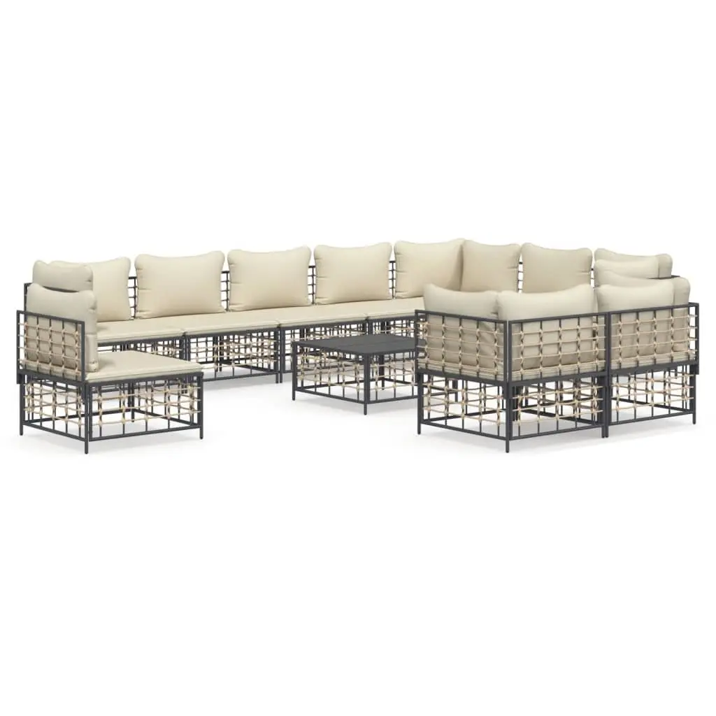 Outdoor Lounge Set 11 Piece Garden Furniture Poly Rattan Sofa with Cushions