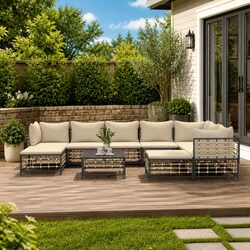 Garden Lounge Set 10 Piece Outdoor Seating Poly Rattan Anthracite with Cushions