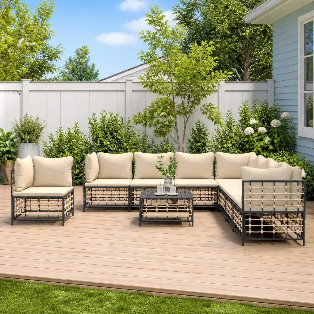 Outdoor Lounge Set 9 Piece Weather-Resistant Poly Rattan Seating with Cushions Anthracite