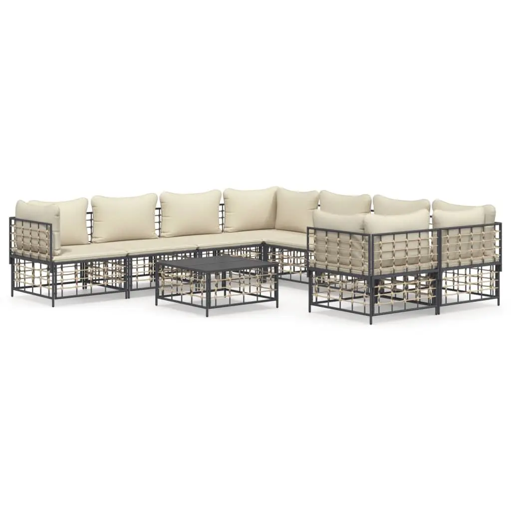 Outdoor Lounge Set 9 Piece Weather-Resistant Poly Rattan Seating with Cushions Anthracite