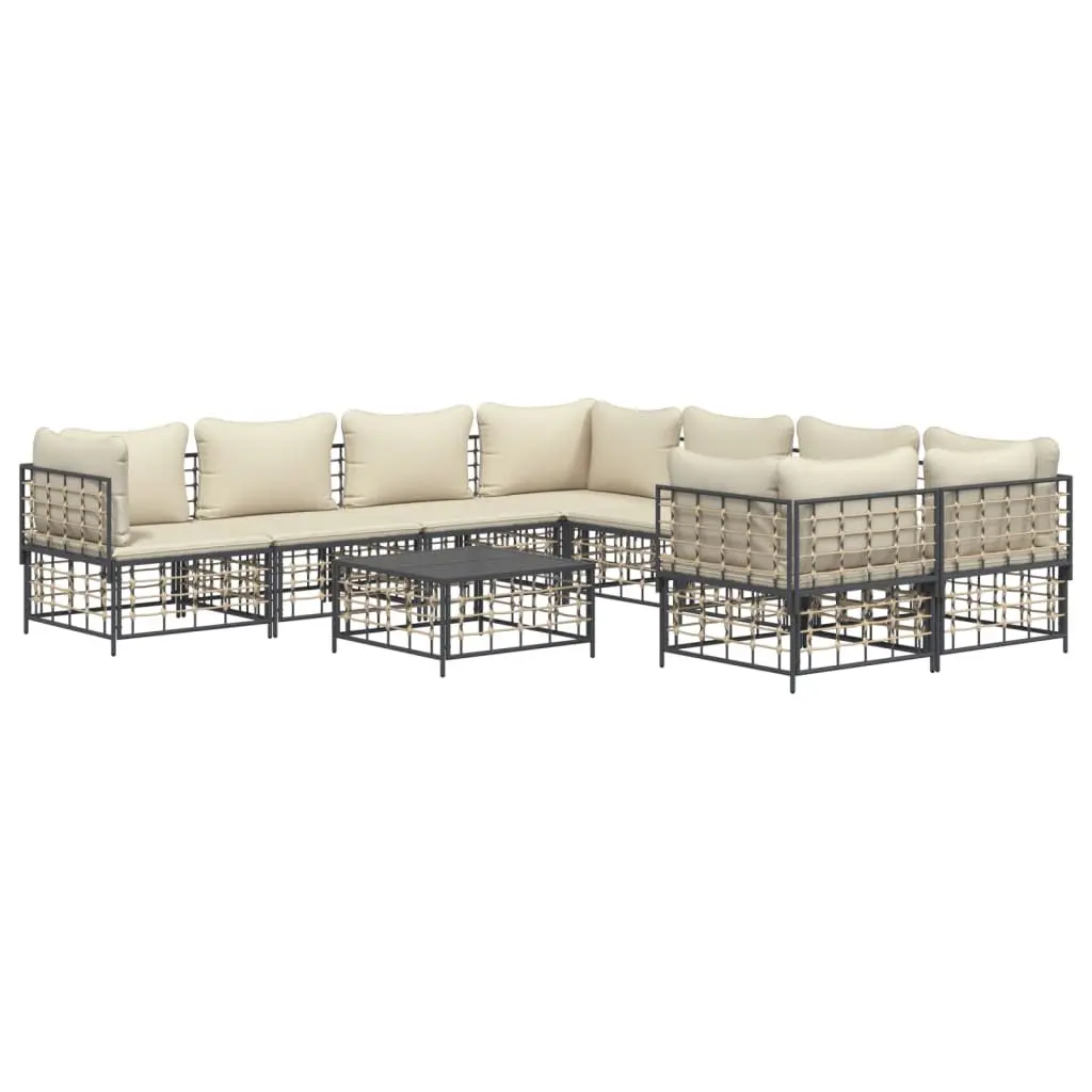 Outdoor Lounge Set 9 Piece Weather-Resistant Poly Rattan Seating with Cushions Anthracite