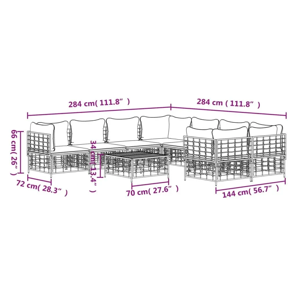 Outdoor Lounge Set 9 Piece Weather-Resistant Poly Rattan Seating with Cushions Anthracite