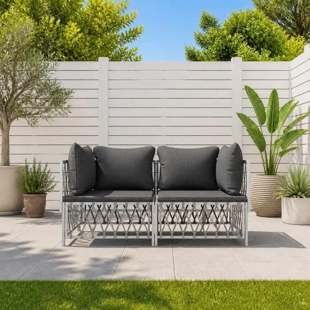 2 Piece Garden Lounge Set White Powder-coated Steel Frame with Cushions