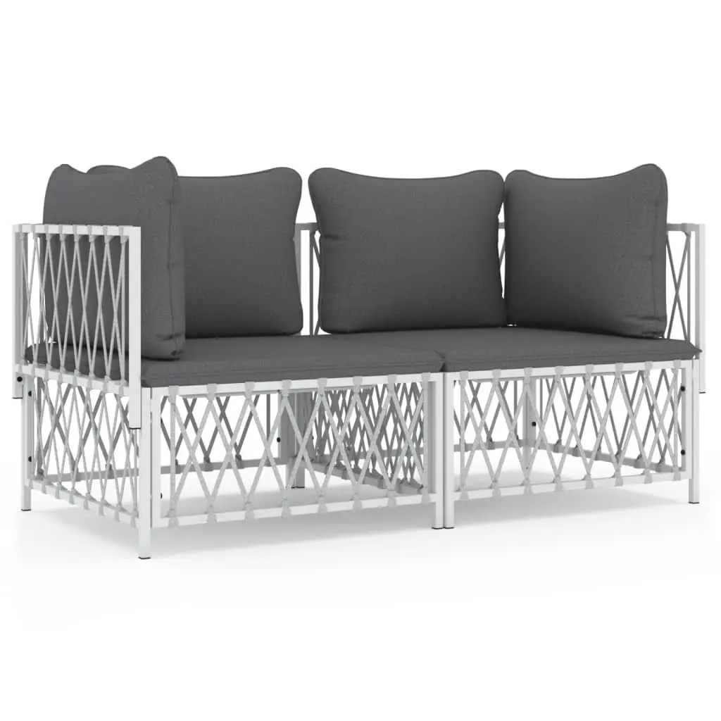 2 Piece Garden Lounge Set White Powder-coated Steel Frame with Cushions