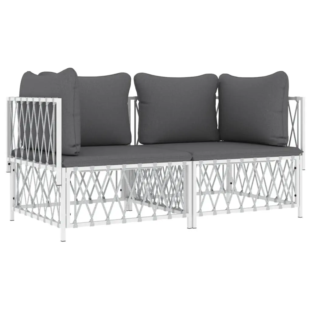 2 Piece Garden Lounge Set White Powder-coated Steel Frame with Cushions