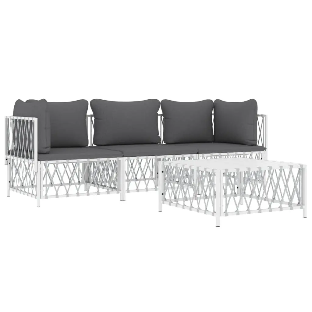 Garden Lounge Set 4 Piece Outdoor Furniture White Steel Frame Cushions