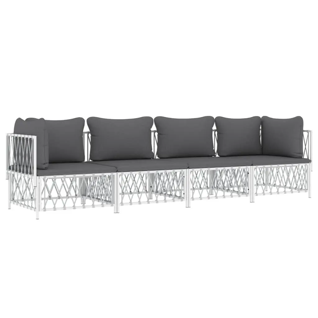 Garden Lounge Set 4 Piece Outdoor Furniture White Steel Frame Cushions Sofa