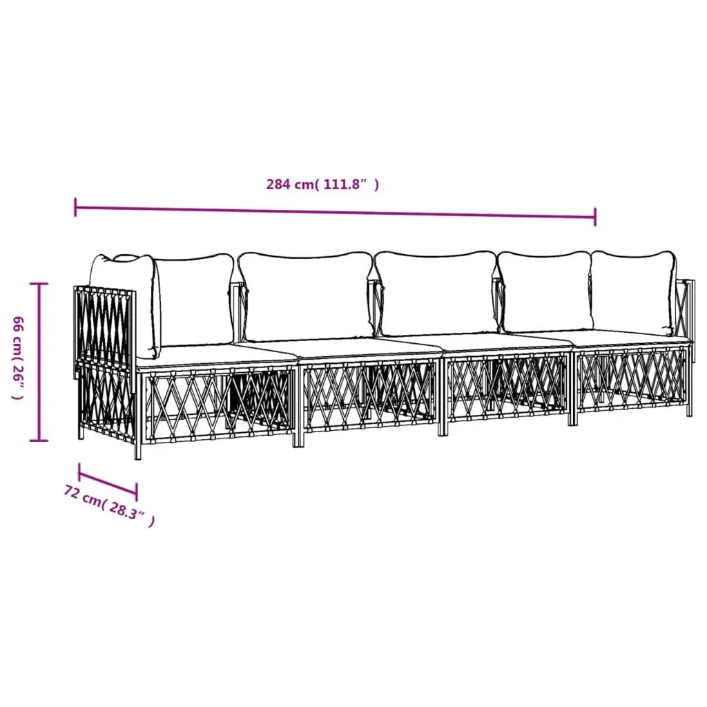 Garden Lounge Set 4 Piece Outdoor Furniture White Steel Frame Cushions Sofa