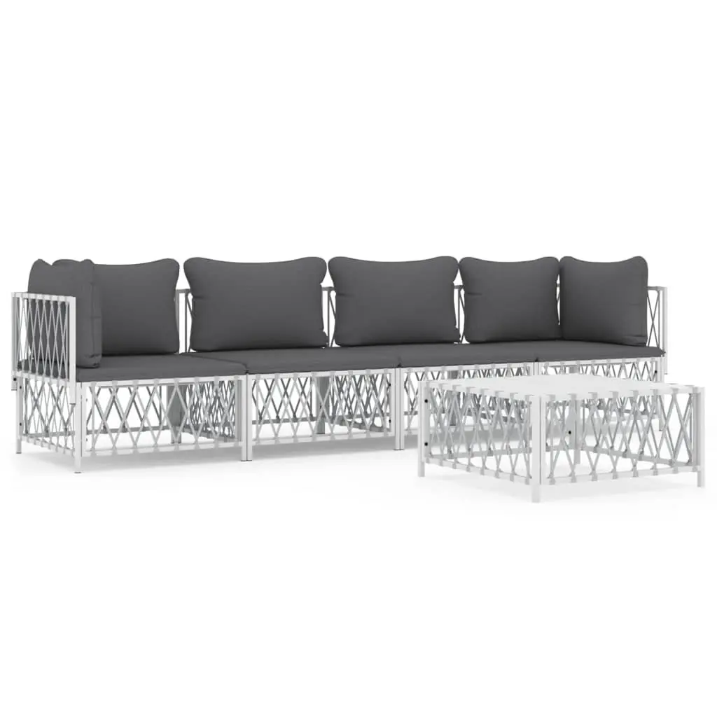 Garden Lounge Set 5 Piece White Outdoor Furniture Patio Sofa with Cushions