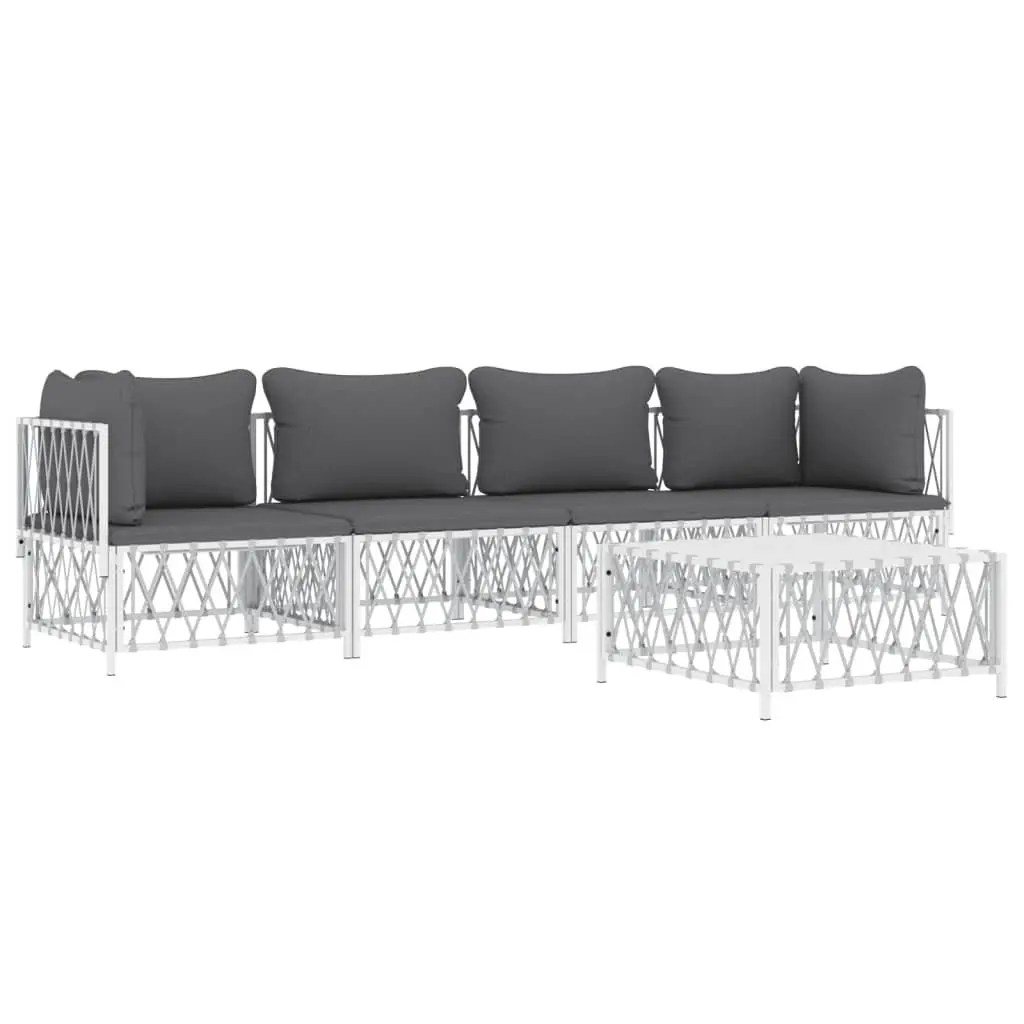 Garden Lounge Set 5 Piece White Outdoor Furniture Patio Sofa with Cushions