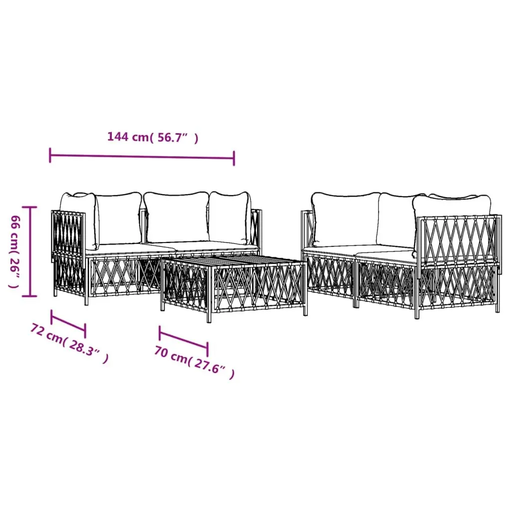 Garden Lounge Set 5 Piece Outdoor Furniture Sofa with Cushions White