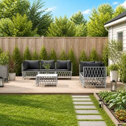 Garden Lounge Set 6 Piece Outdoor Furniture White Steel Frame Cushioned Sofa