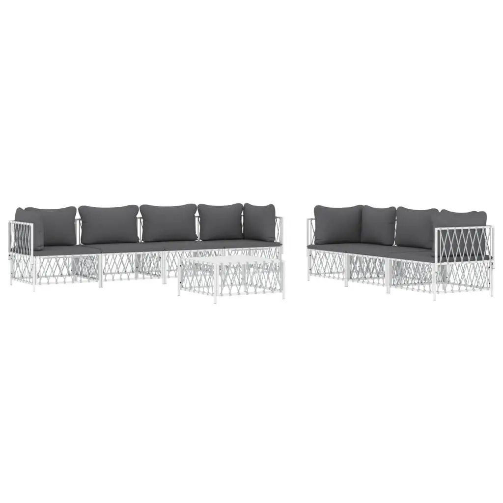 Garden Lounge Set 8 Piece Outdoor Furniture White Steel Frame Modular Sofa