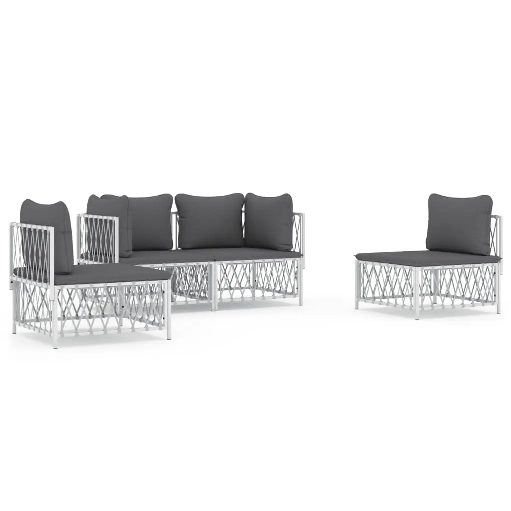 Garden Lounge Set 4 Piece Outdoor Furniture White Steel Frame Cushions Patio