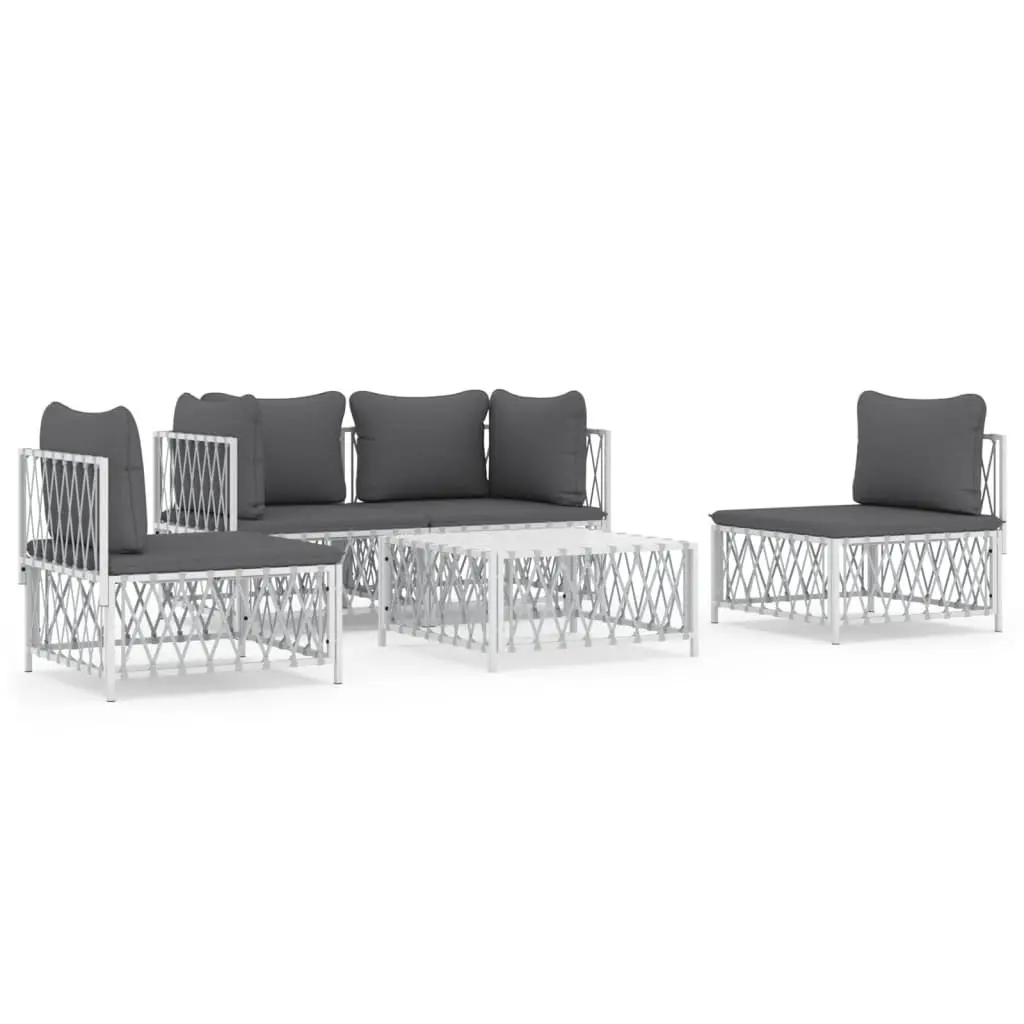 5 Piece Modular Garden Lounge Set with Cushions White Steel Frame Outdoor Furniture