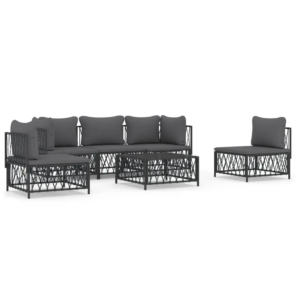 6 Piece Modular Outdoor Lounge Set Anthracite Steel Frame with Cushions for Garden Relaxation