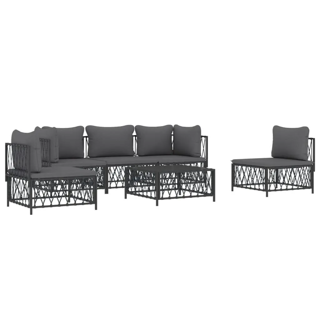 6 Piece Modular Outdoor Lounge Set Anthracite Steel Frame with Cushions for Garden Relaxation