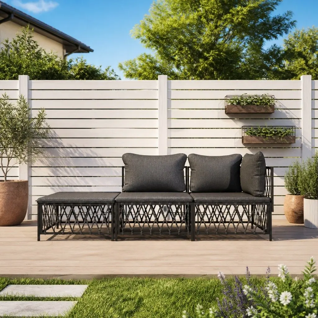 Outdoor Garden Lounge Set Anthracite Steel 3 Piece Sofa with Cushions