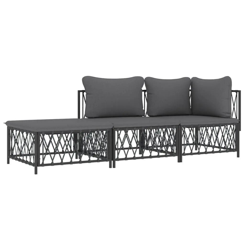 Outdoor Garden Lounge Set Anthracite Steel 3 Piece Sofa with Cushions