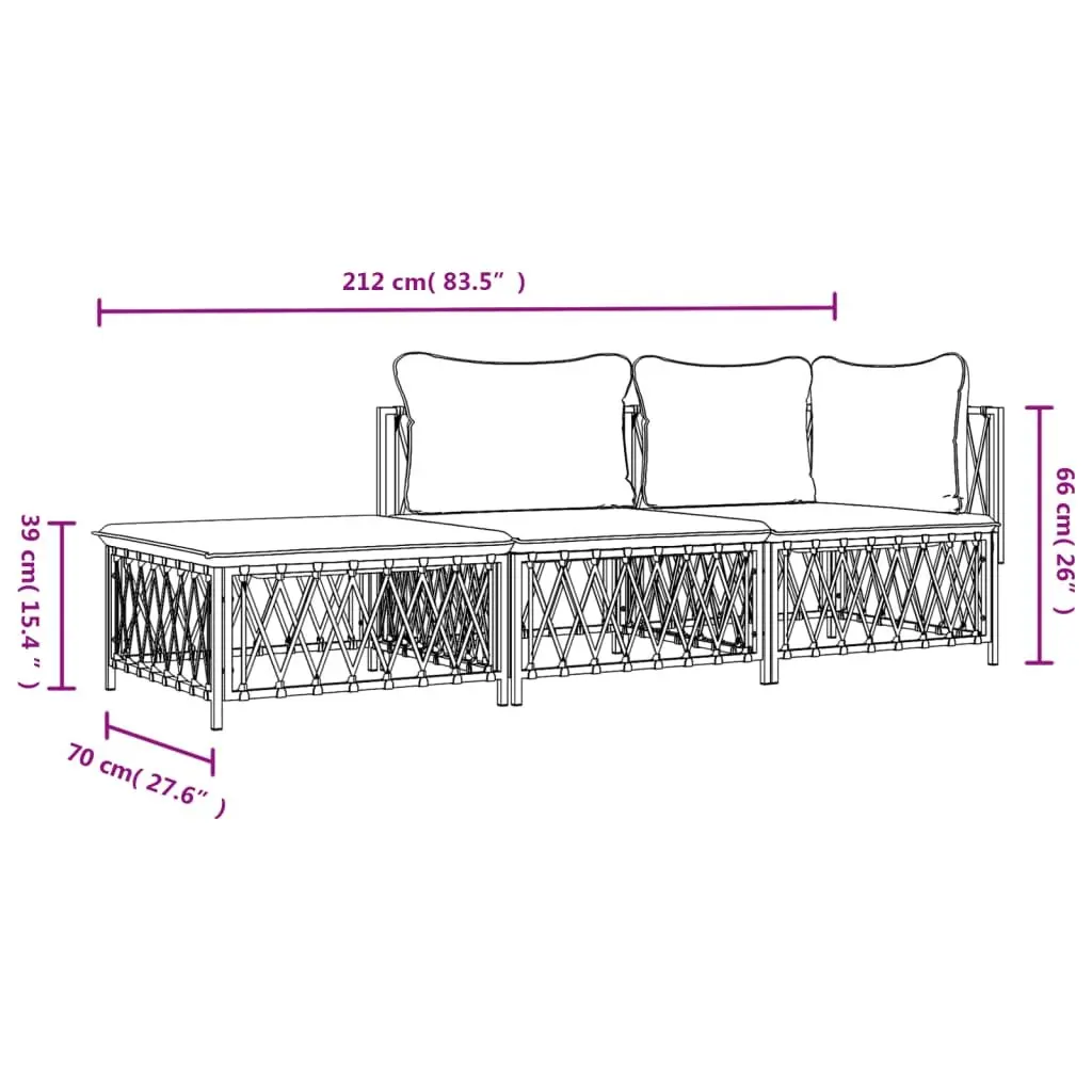 Outdoor Garden Lounge Set Anthracite Steel 3 Piece Sofa with Cushions